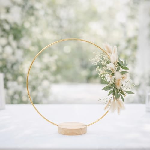14 Pack Floral Hoop with Stand and LED Fairy Lights 18 inch Metal Rings for DIY Centerpiece Table Decorations Crafts Macrame Rings Hoop Wreath Dream Catcher Rings Wedding Christmas Wreaths, Gold - Image 2