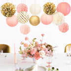 AOBKIAT Pink Gold Party Decorations Set-18 Tissue Paper Pom Poms & 6 Paper Lanterns & 3 Paper Garland Strings for Wedding,Baby Shower,Birthday Party Backdrop & Ceiling Decor - Image 7
