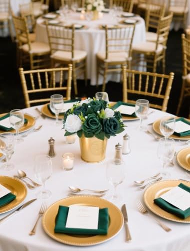 BLOSMON Green Flowers Centerpieces for Party: 15 Faux Silk Roses, 6 Pcs - Image 3