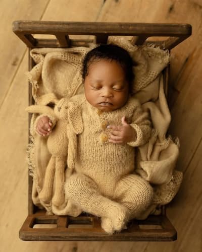 Newborn Photography Props Bed Prop Brown – Rustic Mini Wooden Bed for Baby Photography, Infant Photoshoot Posing Prop for Newborn Sessions - Image 4