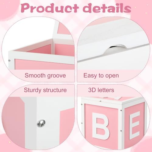 Novabright Wooden Baby Shower Box, ABC Letters Gift Chest Decor, Pink - Image 3
