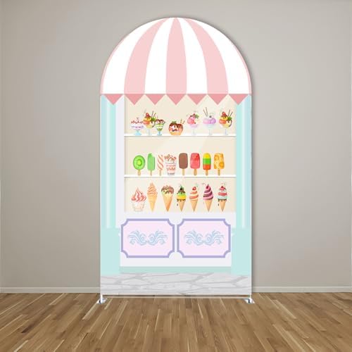 Arch Backdrop Cover Ice Cream Sprinkles Girls Birthday Party Decorations Arch Frame Fabric Cover Sweet ONE Candy Pink Baby Shower Baptism Parties (6.6x3.3ft Cover,shop1) - Image 2