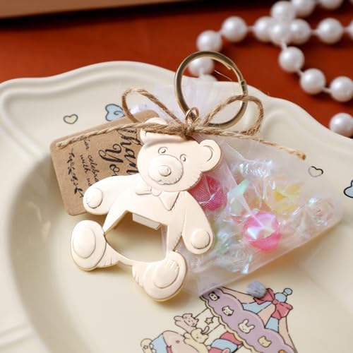 Bottle Openers Baby Shower Return Favors for Guests Cute Bottle Opener Decorations and Souvenirs with Organza Bags Tags for Theme Party Favors (Retro Style,73 pieces) (Teddy bear) - Image 7