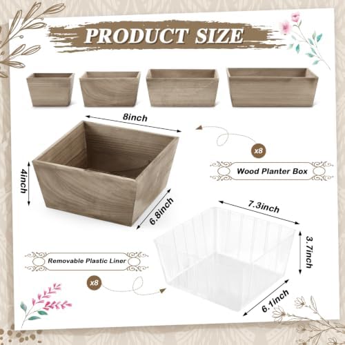 Dandat 8 Set 8 Inch Wooden Flower Box Rustic Table Centerpieces,Brown - Image 2