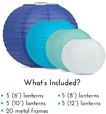 PaperLanternStore.com Ultimate 20pc Sky Blue Variety Paper Lantern Party Pack - Assorted Sizes of 6, 8, 10, 12 Inch (5 Round Lanterns Each) for Weddings, Birthday, Events and Decor by Quasimoon - Image 3