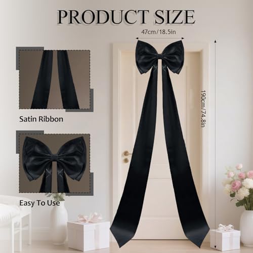 Giant Bow Decoration, Big Bows for Backdrop 75x18 Inch,Bow Themed Room Decor,Large Satin Decorative Bows for Wedding Engagement Bachelorette Baby Shower Bridal Christmas (Black, 75x18 Inch) - Image 2
