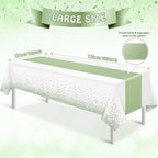 12Pcs White and Sage Green Tablecloth Decorations,Plastic White Table Cloth Printed Green Table Runner Disposable Rectangle Tables Cover for Birthday Wedding Anniversary Graduation Party,54 x108 Inch - Image 2