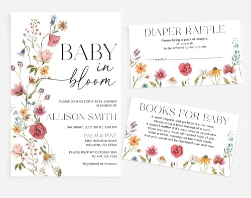 All Ewired Up Baby in Bloom Shower Invitations with Envelopes and Diaper Raffle Tickets and Baby Book Cards, Boho Wildflower Gender Reveal Party Baby Shower Activities Supplies, Personalized - Image 5