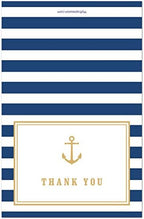 MyExpression.com 50 Cnt Navy Stripes Gold Anchor Nautical Baby Shower Thank You Cards - Image 2