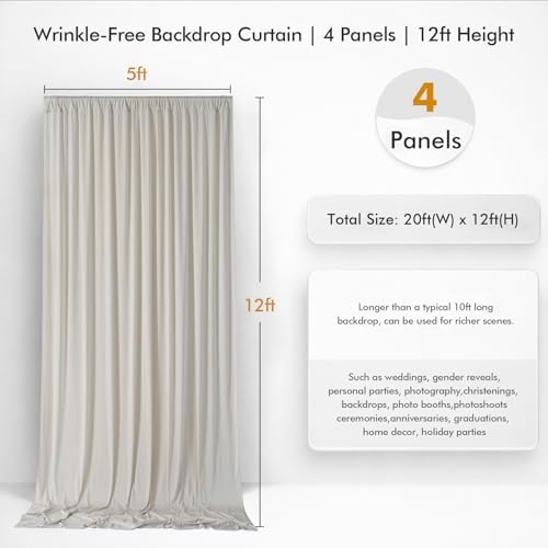 20ftx12ft Beige Backdrop Curtains for Wedding Party 4 Panels 5×12FT Tall - Image 4