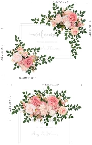 2pcs Dusty Pink Artificial Flower Swags Decor Wedding Welcome Sign Easel Board Rose Eucalyptus Garland for Outdoor Party Ceremony Backdrop Reception Entryway Table Decor Faux Floral - Image 3