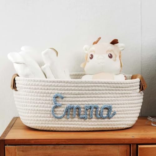 Personalized Custom Baby Shower Name Basket for Girls Boys， Custom Cotton Basket with Name, Gift for Baby/Pet/Toy, Easter Laundry Basket(13x24x32cm) - Image 3