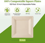ECOLipak 100 Piecs Compostable Square Paper Plates, 10 inch, Nature - Image 2