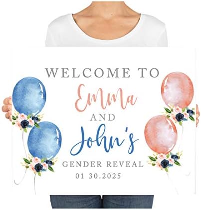 Andaz Press Custom Large Baby Shower Canvas Welcome Sign, 16 X 20, Watercolor Gender Reveal Balloons, Guestbook Alternative, Personalized Gender Reveal Welcome Sign Canvas, for Gender Reveal Party - Image 3