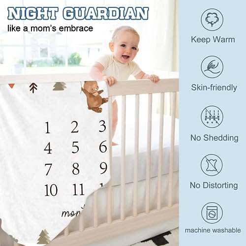 Personalized Baby Milestone Blanket for Boys Girls Baby Month Blanket- First Year Calendar Monthly Growth Chart - Deer Print Halloween Birthday Gifts for Infant Todder(FixedSize) - Image 6