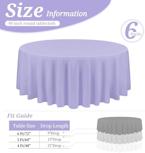 YMHPRIDE 6 Pack Round Tablecloth Lavender Table Cloths 90 Inch Polyester Round Tablecloth,Lavender Tablecloths Round 90 inch Washable Fabric Table Covers for Wedding,Party,Dining,Banquet - Image 2