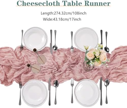 15 Pack Dusty Pink Cheesecloth Table Runner 9FT Rustic Sheer Table Runners 17x108 Inch Gauze Boho Runner for Wedding Bridal Baby Shower Birthday Party Table Decorations - Image 2
