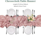 30 Pack Dusty Pink Cheesecloth Table Runner 9FT Rustic Sheer Table Runners 17x108 Inch Gauze Boho Runner for Wedding Bridal Baby Shower Birthday Party Table Decorations - Image 2