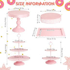8 Pcs Cake Stands Set Metal Dessert Table Display Tiered Cupcake Holder Candy Donut Fruit Plate Cake Serving Tray Candlestick Display Treats Serving Tower for Wedding Birthday Party Decor (Pink) - Image 3