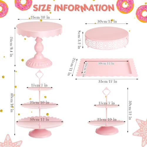 8 Pcs Cake Stands Set Metal Dessert Table Display Tiered Cupcake Holder Candy Donut Fruit Plate Cake Serving Tray Candlestick Display Treats Serving Tower for Wedding Birthday Party Decor (Pink) - Image 3