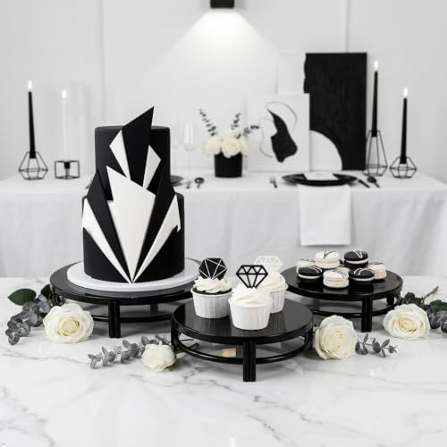 Black 3Pcs Nesting Metal Cake Plate Stand Set 8" 10" 12" Dessert by CBBZJY