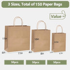 COGLARING 150Pcs Brown Kraft Paper Bags with Handles - Bulk Assorted Sizes for Retail, Takeout, Bakery & Party Favors | Durable Shopping & Gift Bags for Merchandise, Small Business - Image 2