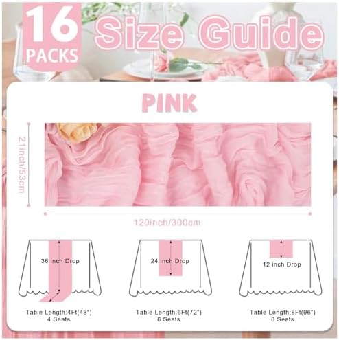 16 Pack Pink Valentine's Day Cheesecloth Table Runner 21x120 Inch Gauze Table Runners Reusable Polyester 10ft Boho Rustic Cheese Cloth Table Runner for Wedding Party Baby Shower Birthday - Image 4