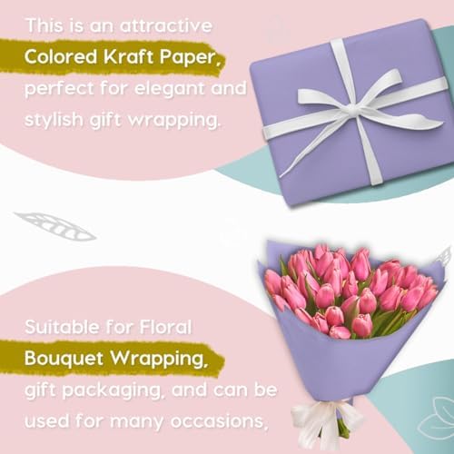 PerkHomy 48" x 2,400" (200') Light Purple Kraft Paper Roll for Craft Bulletin Board Paper Art Table Covering Crafting Gift Wrapping Bouquet Packing Parcel 80GSM 55LB (Light Purple, 48" x 200') - Image 4