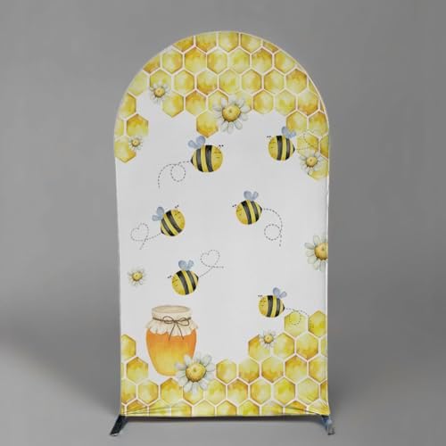Sweet Honeycomb Arch Backdrop Cover Yellow Girls Baby Shower Arch Stand Spandex Fabric Cover Bees Birthday Party Parties Dessert Decorations Prop (2.6X6ft,2017) - Image 2
