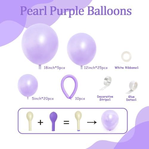 Purple White Balloon Arch Double Stuffed Pearl light Purple White Balloon Arch kit With Long Balloons for Wedding Bridal Baby Shower Birthday Engagement Party Decorations - Image 4