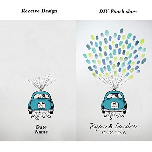 Fingerprint Guest Book for Wedding Decorations Personalized Wedding Car with Balloons DIY Thumbprint Sign in Book for Guests with Ink Pad -60x80cm - Image 3