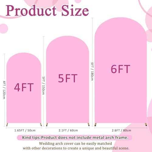 FOTSHARER Arch Backdrop Cover Set of 3 Pink Wedding Arch Cover 4FT 5FT 6FT 2 Sided Spandex Arch Stand Covers Chiara Arched Covers Balloon Arch Covers Stretchy Backdrop for Wedding Banquet Decorations - Image 2