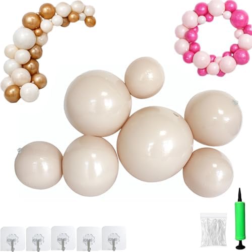 Reusable Inflatable Balloon Garland Arch Kit, 3/7 PCS Linked Pvc Balloons with Elastic Bands & Leak-proof Nozzle, Party Decoration for Birthdays, Weddings & Valentine's Day (7 Balls,Beige) by Unknown