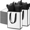 Yeaqee 50 Pcs Metallic Paepr Gift Bags Bulk with Handles,White Black by Yeaqee