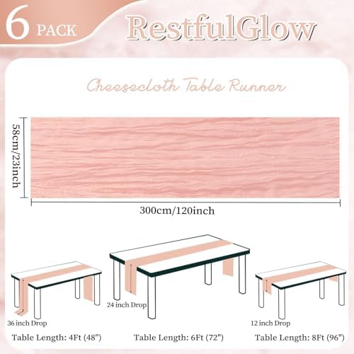 6 Pack Blush Pink Cheesecloth Table Runner 10Ft 23 x 120 Inch - Image 2