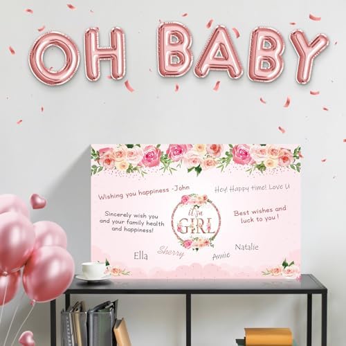 14PCS Pink Rose Gold Baby Shower Decorations for Girls, Floral "It's a Girl" Guest Book Card Balloon Boxes Circle Dot Garland Hanging Swirls Honeycomb Centerpieces Banner Kit, Gender Party Supplies - Image 5