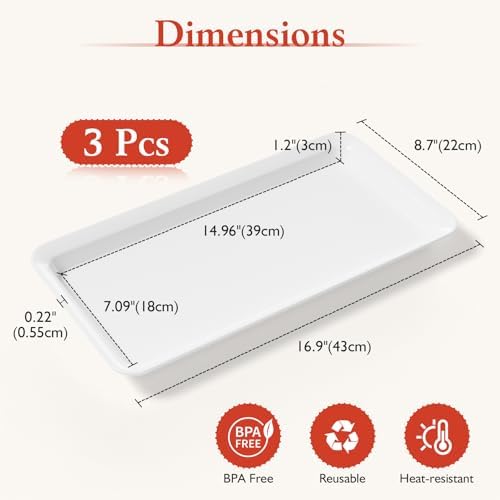 Bumusty 3-Pack Large Melamine Serving Trays Set, 17 x 8.6 in, White - Image 2