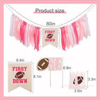 Girls First Year Down Birthday Decorations - Pink Football Theme Party Highchair Banner Set, Sports Touchdown Cake Smash Photo Props, 1st Birthday Cake Topper And Crown For Girls, Baby Shower Decors - Image 2