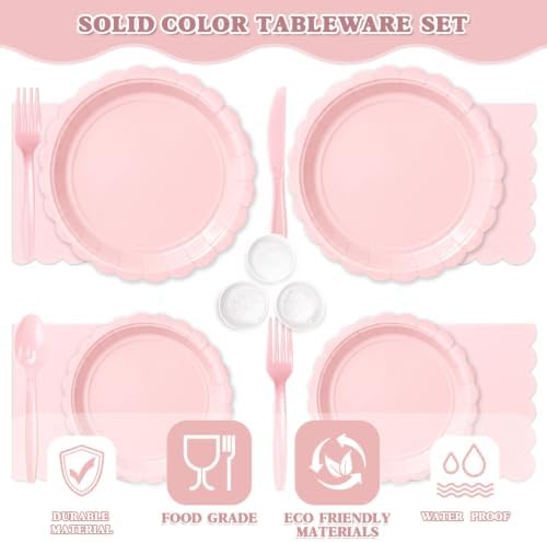 Vyntra 350 Pcs Light Pink Paper Plates and Napkins Party Supplies - Image 4