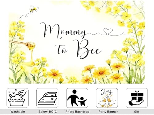8x6ft Mommy to Bee Backdrop Floral Bouquet Baby Shower Party Wildflower Honeycomb New Born Gender Reveal Photography Background Party Banner Decorations Photo Studio Props - Image 2