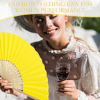 Roowest 50 Pack Paper Folding Fans Bamboo Wedding Favors, Lemon Yellow - Image 5