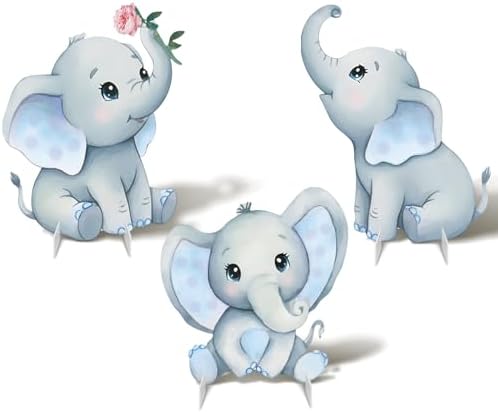 3Pcs Elephant Baby Shower Decorations, Large Baby Elephant Cardboard Cutouts Standup, Blue Cartoon Birthday Party Signs for Photo Booth Props Backdrops Decor Displays Party Supplies by WelcometoLawnIdyll