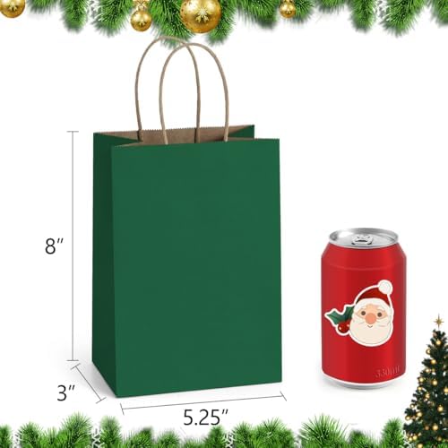 BagDream Small Gift Bags with Handles 5.25x3x8 Inch Forest Green 100Ct Bulk - Image 2