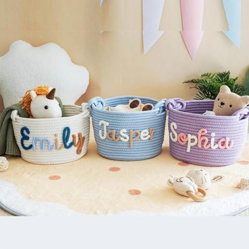Personalized Rope Cotton Baby Gift Basket,Newborn Shower Toy Organizer Nursery Gift (33 * 23 * 13cm) - Image 3