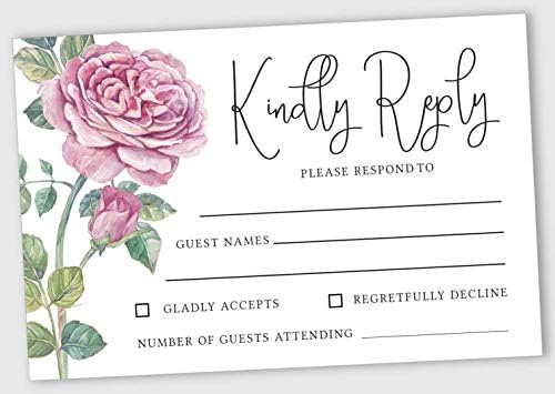 50 Blank RSVP Cards with White Envelopes-Floral Style Response Card-RSVP for Wedding-Rehearsal Dinner-Baby Shower-Bridal Shower-Engagement Party Invitations by Inkdotpot