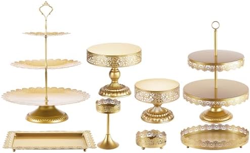 Cake Stand Set-8 Pcs Gold Cake Stand -Dessert Table Display Set-Cake Stands for Dessert Table-Table Decoration Display Tower Plate for Baby Shower, Wedding, Birthday Party, Chrismas Celebration by Tcomhk