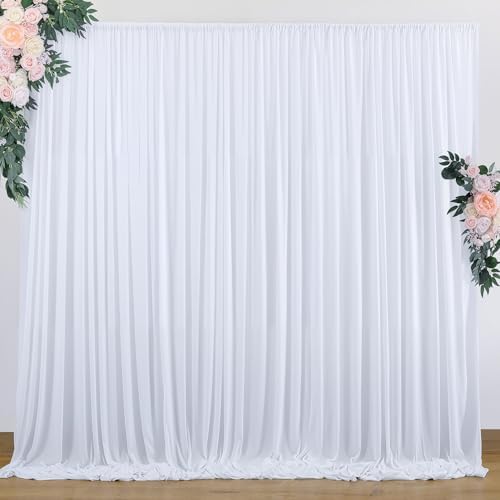 10 ft x 10 ft Wrinkle Free White Backdrop Curtains for Wedding Parties, Polyester Photography Backdrop Drapes for Birthday Parties Stage Backdrop Stand, 2 Panels 5x10FT Background Curtains by Outpain
