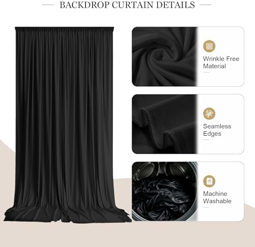 20 ft x 10 ft Wrinkle Free Black Backdrop Curtain for Parties, 4 Panels 10ft Polyester Black Photo Backdrop Drapes for Graduation Birthday Wedding Party Stage Curtains - Image 3