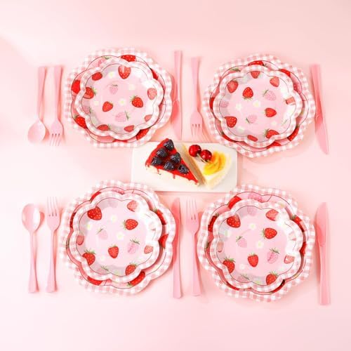 Strawberry Baby Shower Decorations for Girl, Baby Shower Plates and Cups and Napkins Sets Serves 50, Strawberry Plates, A Berry Sweet baby Is On The Way Decorations, Berry Sweet baby shower - Image 7