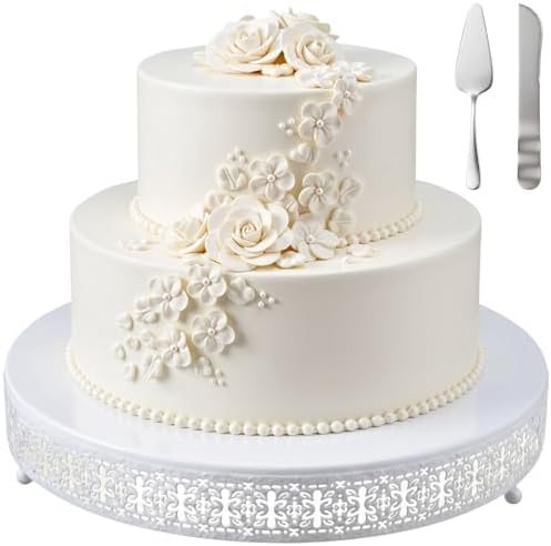 Wenqik White Metal Cake Stand 16 Inch with Cutting & Spatula by Wenqik